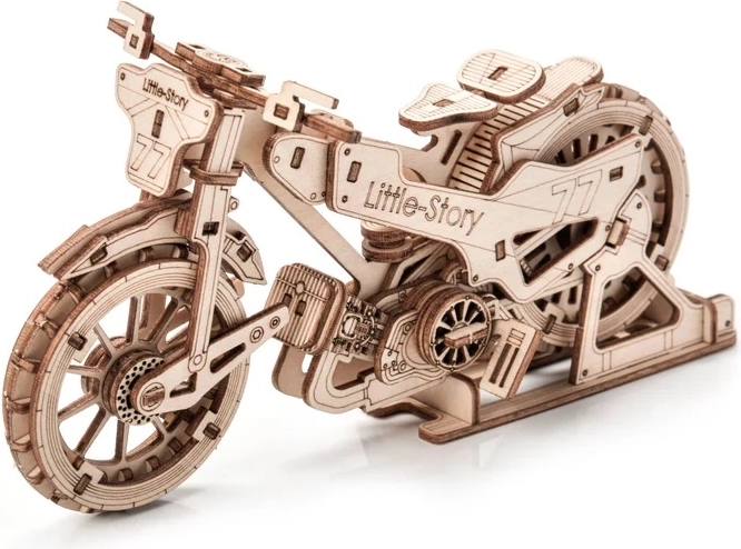 Gedetailleerd houten model van een motorfiets