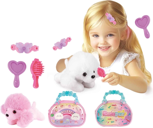 Pluchen hondje in handtas met accessoires - 1 stuk