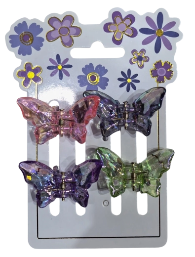 PINK holografische haarclips vlinder - 4 stuks