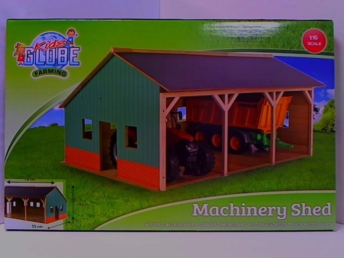 Houten garage voor drie tractoren 1:16