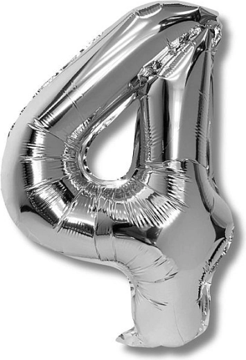 Folieballon cijfer 4 zilver 40 cm