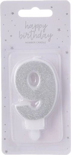 Zilveren taartkaars cijfer 9, 7 cm