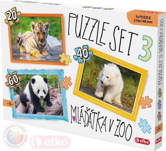 EFKO puzzel 3-in-1 jonge dieren in de dierentuin 21 x 15 cm
