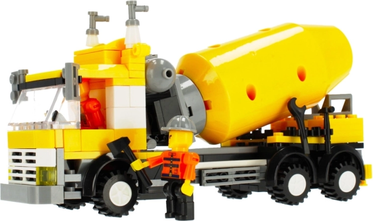 Minifiguur van een bouwvakker en gedetailleerde cabine