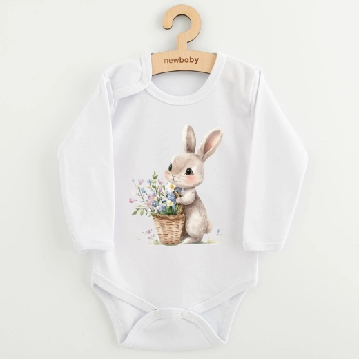 Babyromper met opdruk New Baby konijntje met bloemetjes