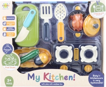 Plastic kinderspeelkeukenset met kookplaat en voedselimitaties
