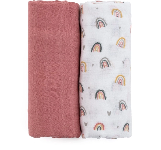 Petite&Mars bamboe mousseline doek 2 stuks misty rose rainbow 120 × 120 cm