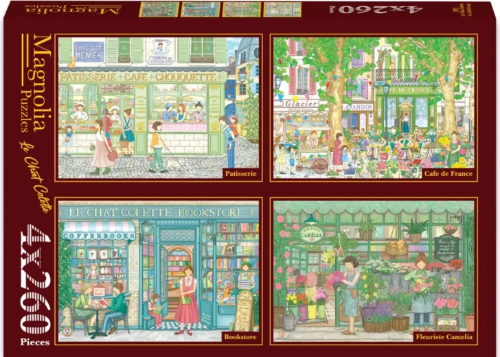 Magnolia puzzelset patisserie, café, boekwinkel en bloemenwinkel (4×260 stukjes)