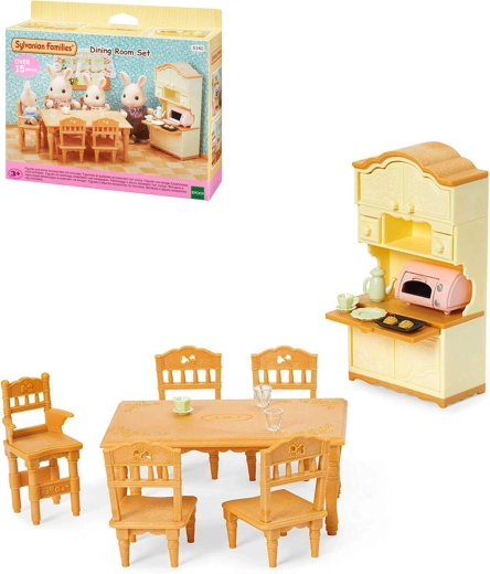 Sylvanian Families eetkamer met tafel, stoelen en buffetkast