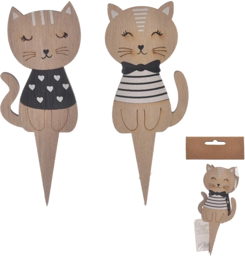 Houten decoratieve steekprikker kat CAT beige (2 stuks)