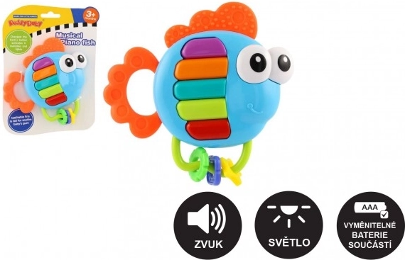 Muzikale rammelaar en bijtring visje met licht en geluid, 14 × 14 cm, vanaf 3 maanden