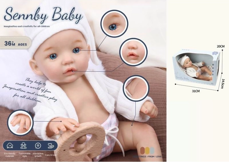 Stoffen babypop met muts Jagoda 32 cm