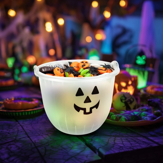 Halloween-decoratieve emmer met pompoen- of spookmotief - 1 stuk