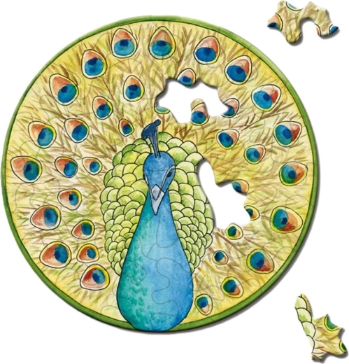 Ronde mini-puzzel CURIOSI Picoli – pauw, 33 stukjes