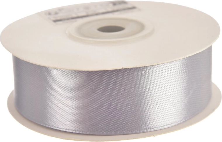 Zilverkleurig satijnen decoratielint 25 mm, 25 m