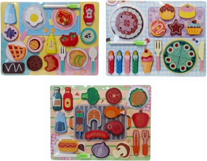 Houten insteekpuzzel – voedingsmiddelen en keukenaccessoires (willekeurige variant) - 1 stuk