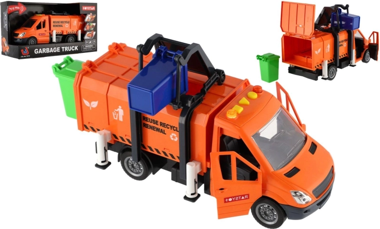 Vuilniswagen met licht, geluid en vuilnisbak, 30 cm
