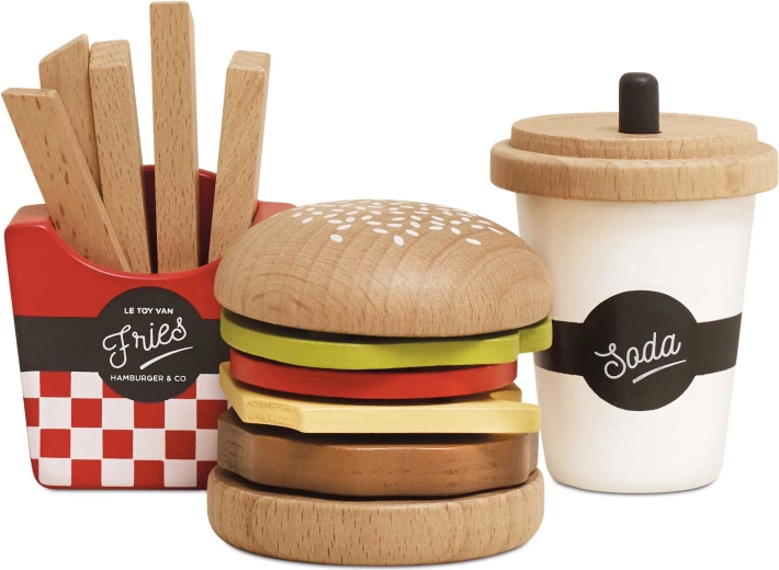 Houten speelset 3-in-1 hamburger, frietjes en drankje Le Toy Van