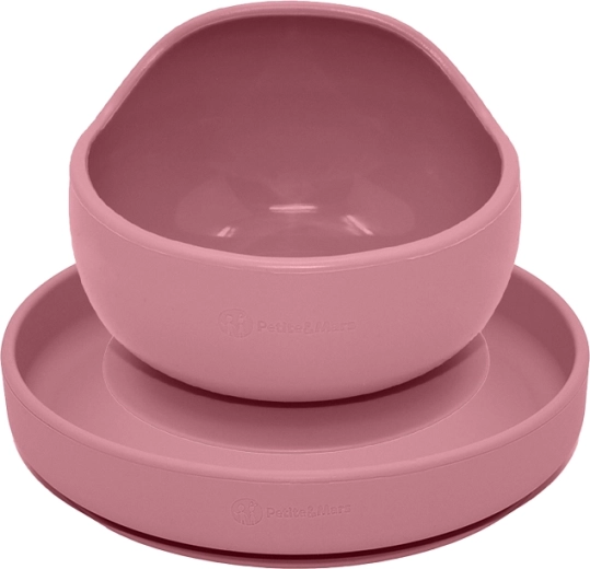 Petite&Mars siliconen eetset Take&match, bord en kom, dusty rose, 2 stuks (6 m+)