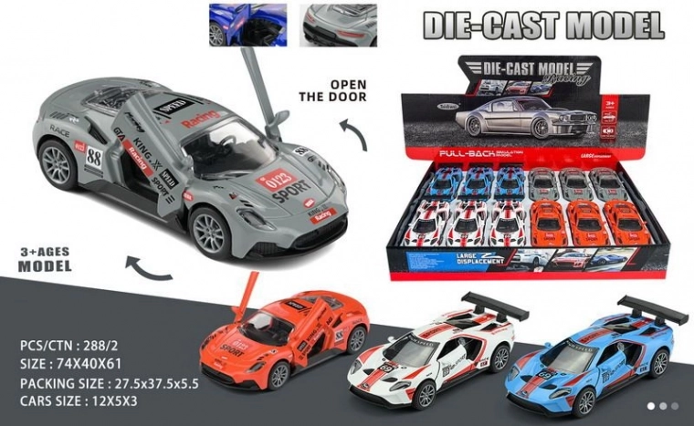 Metalen auto met terugtrekmechanisme 12 cm