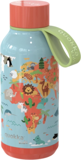 Roestvrijstalen thermofles Quokka Kids Solid Map of Life met draaglus 330 ml