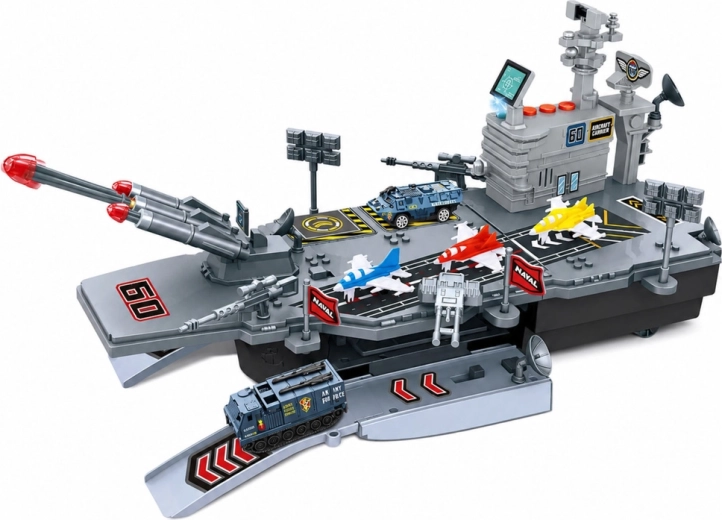 Vliegdekschip met startbaan en verkeerstoren