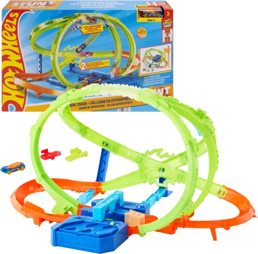 Hot Wheels Stunt Tracks Hipersféra kraks racebaan met aandrijving + autootje