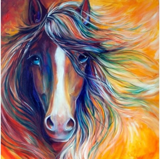 Diamantschilderen (diamond painting) abstract paard 30 × 30 cm