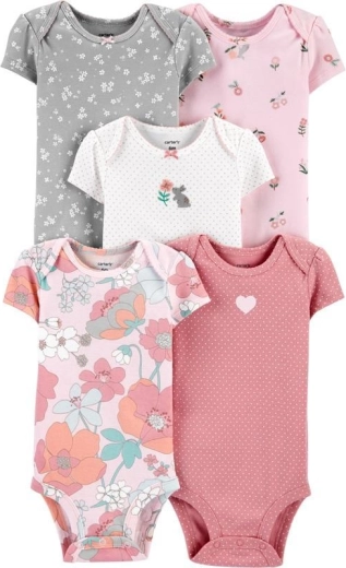 Carter’s meisjesrompers met korte mouw Floral Pink, 5 stuks, maat 46 (PRE)