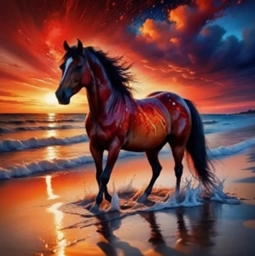 Schilderen op nummer paard bij zonsondergang 40 × 50 cm