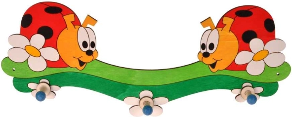 Houten kapstokje met drie haken lieveheersbeestjes DoDo