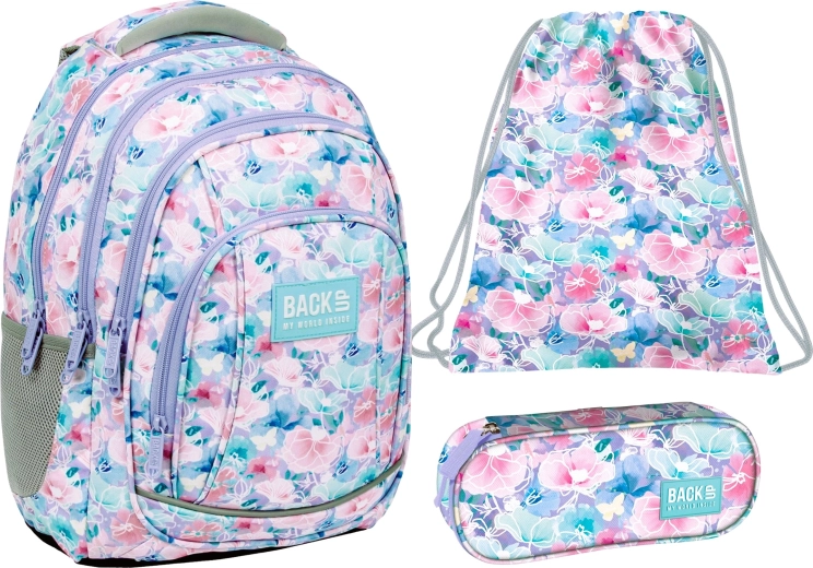 Schoolset BackUP Lentebloemen 3-in-1 – rugzak, etui en gymtas