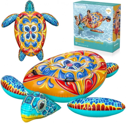 Kleurige opblaasbare schildpad met handvatten Bestway met Majolika print 183x173 cm