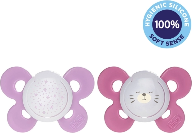 Chicco fopspeen Physio Comfort nacht siliconen 16–36 mnd, meisje, sterren en beertjes, 2 st.