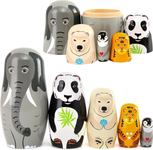 Houten dierenmatroesjka’s – set van 5 stuks