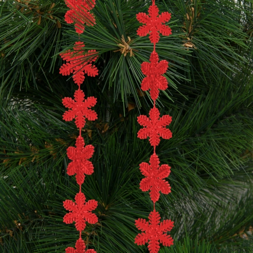Kerstslinger met sneeuwvlokken rood 2,7 m