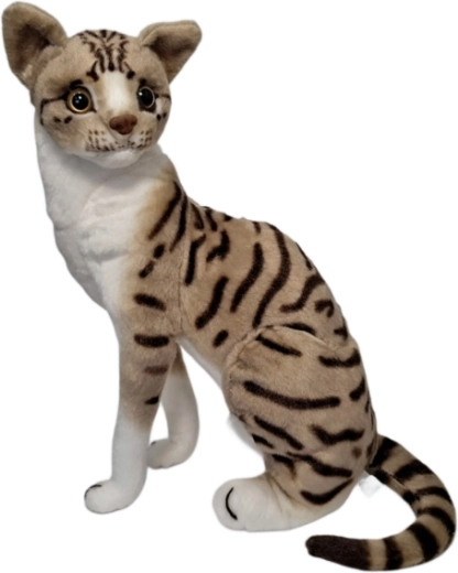 Pluchen kat beige-wit met strepen - 1 stuk