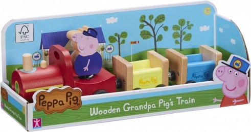 Houten treintje Peppa Pig met opa Biggetje