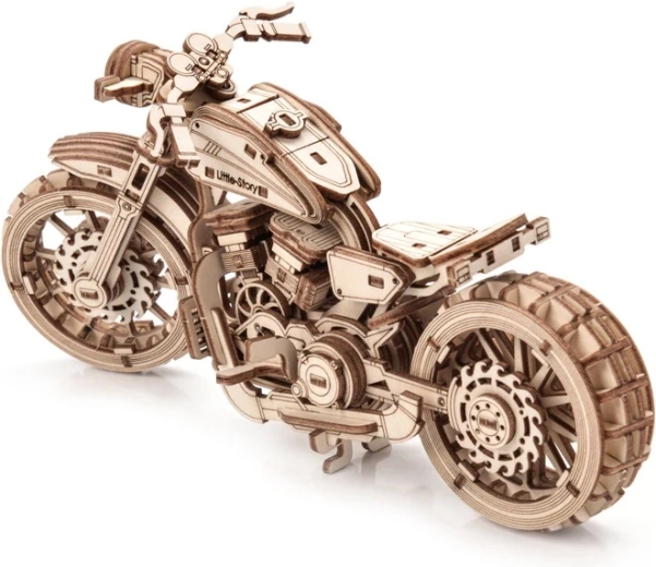 Gedetailleerd houten model van een motorfiets