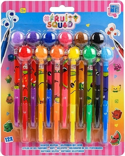 Geurende gelpennen Fruity Squad met pompon - 12 stuks
