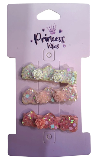 PINK set glinsterende haarspeldjes met roos, 3 stuks