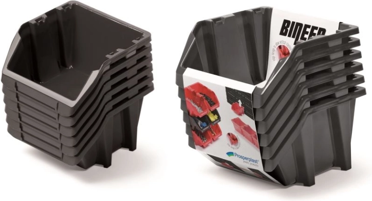 Set opbergboxen Bineer Short, 6 stuks, zwart, 214 × 198 × 238 mm