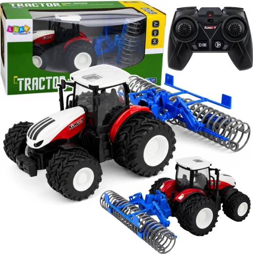 RC-tractor met aankoppelbare landbouwrol 1:24, rood, met verlichting
