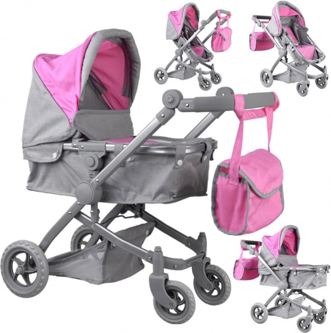 Multifunctionele 4-in-1 poppenwagen met gondel – Roze