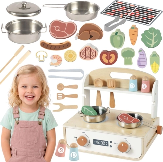 Tooky Toy houten kookplaat met grill en accessoires