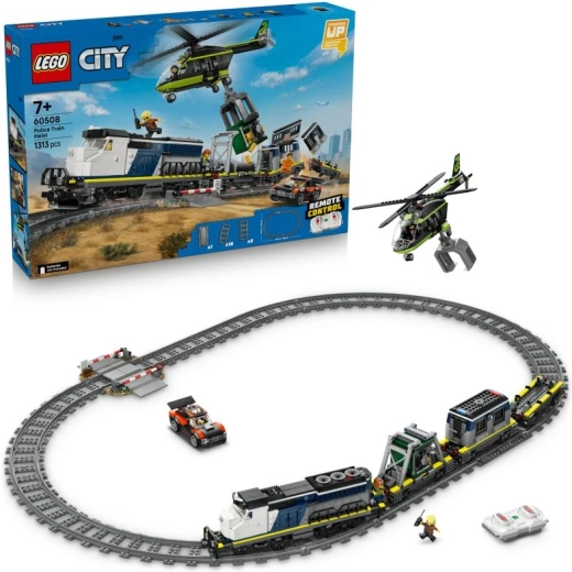 LEGO City Overval op de politietrein – op afstand bestuurbare treinstel met helikopter en minifiguren