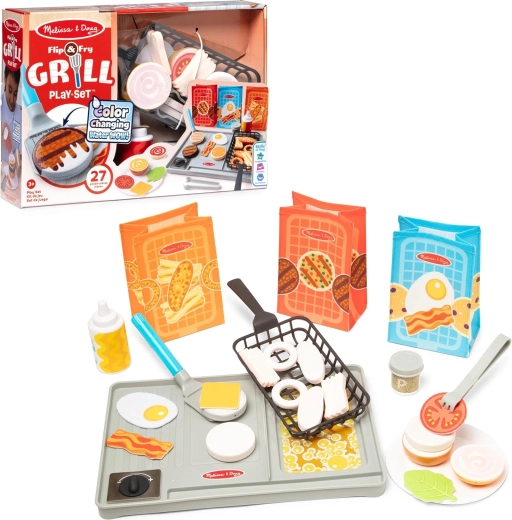 Melissa & Doug Flip & Fry grillset met van kleur veranderend voedsel, 27-delig