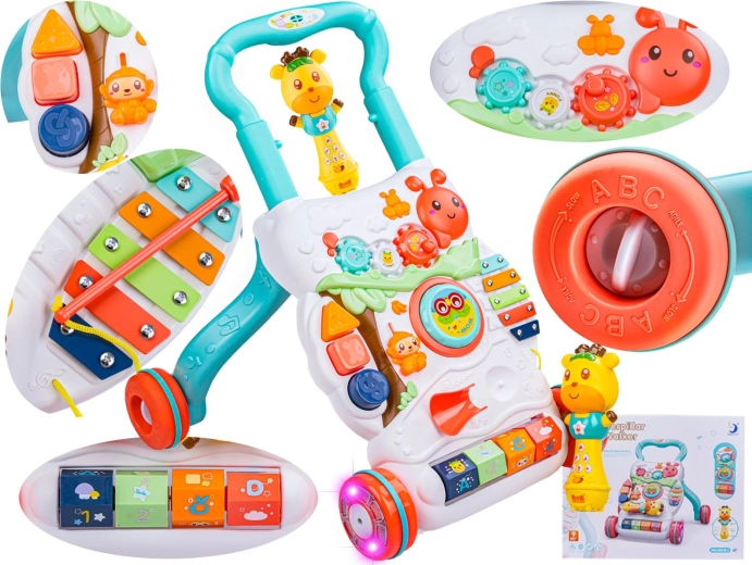 Educatieve loopwagen en duwwagentje met muziek