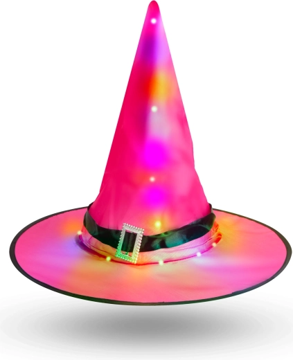 Roze Halloween LED-heksenhoed 38 cm