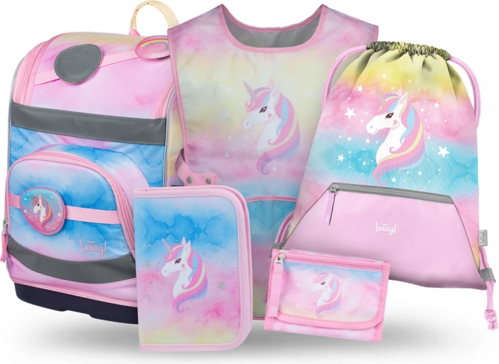Baagl set Zippy Plus Rainbow Unicorn: boekentas, etui, zak, schort, portemonnee